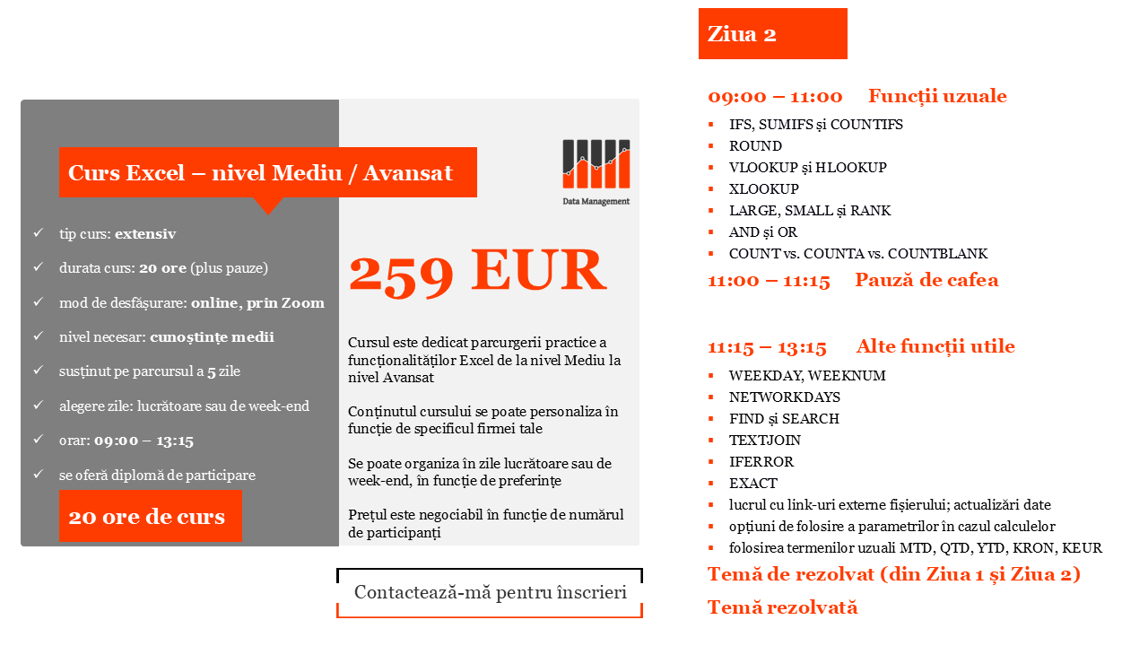 Curs Excel - de la nivel Mediu la nivel Avansat Ziua 2